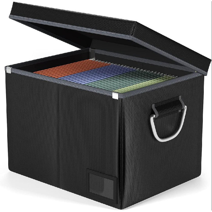 zhutreas Fireproof Storage File Boxes With Lid, Collapsible Linen File